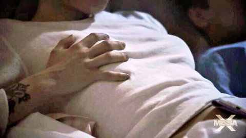 Angel Windell in intimate foreplay with man's hand on chest, MissaX