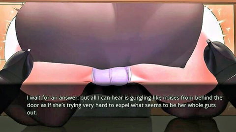 Hentai girl spreads massive anime ass cheeks exposing bulging purple turd from tight asshole