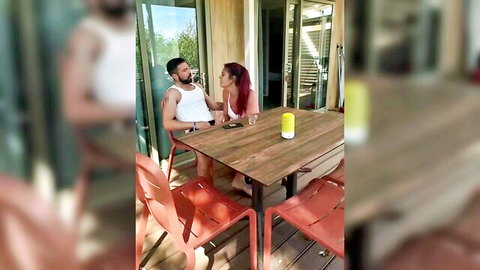 Redhead wife flirts with tattooed guy outdoors in anal cheating scene