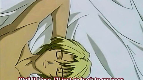 Blonde anime boy shirtless on bed in Bondage Mansion Ep.2