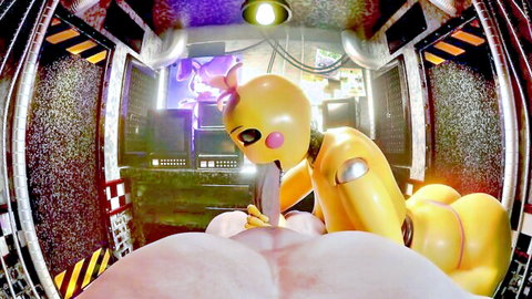 Toy Chica animatronic robot in explicit doggystyle penetration