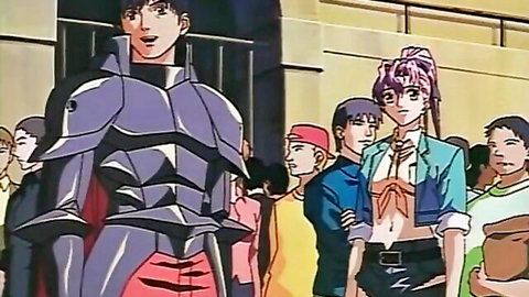 Hentai scene: Armored guy surprised by group of schoolgirls in uniforms, Bizarre Cage Ep.3