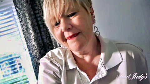 Chantelle Sky big tits MILF in stylish white shirt, Aunt Judys amateur