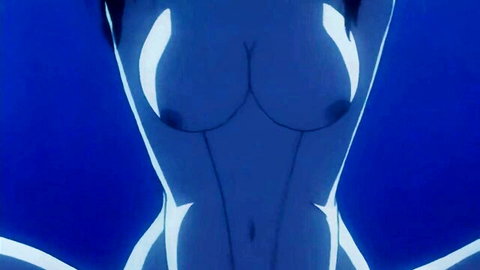Anime hentai girl nude with glowing blue body lines exposing large breasts