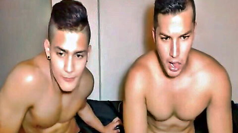 Two hot Latino guys shirtless and seductive pose