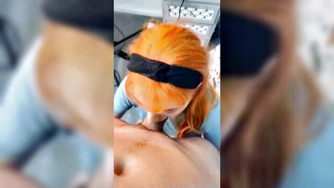 Little Red Doll blindfolded redhead oral on hairy chest OnlyFans