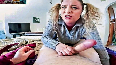 Blonde stepdaughter rides cock in homemade POV creampie