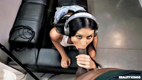 Kira Noir intense POV blowjob with headphones, Reality Kings BTS