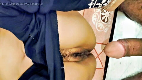 Indian big ass babe's tight anus exposed under saree teased by huge dark cock head
