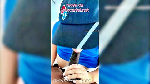 Becky Crocker in Dominhoes pizza uniform sucking big black dildo