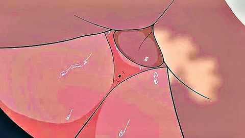 Hentai close-up of spread pink pussy with fluids, part 1