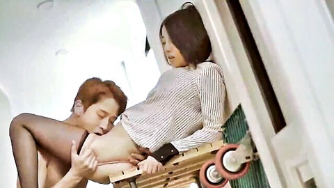 Korean couple in explicit sex scene, man lifting woman's leg in My Cousin Sister (2019)
