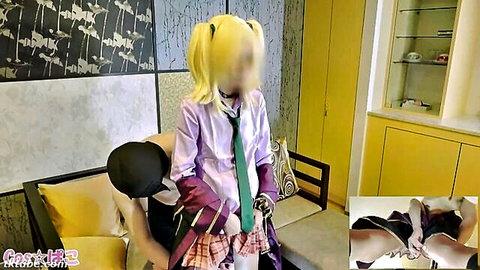 Blonde schoolgirl in purple uniform gets skirt lifted and touched in amateur JAV