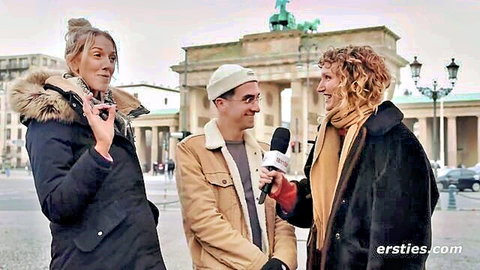 Lana and Serafina interview men on partner relations at Brandenburg Gate, Ersties