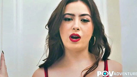 Chloe Surreal seductive POV close-up in red top, teasing expression