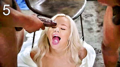 Elsa Jean blonde petite star with two BBCs for ultimate cum swallowing
