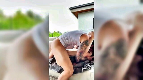 Giuliana's big booty in flexible nude pose, tattoos visible