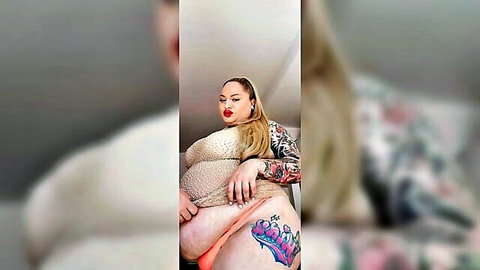Carmen Fox BBW with stuffed belly in sheer lingerie tease