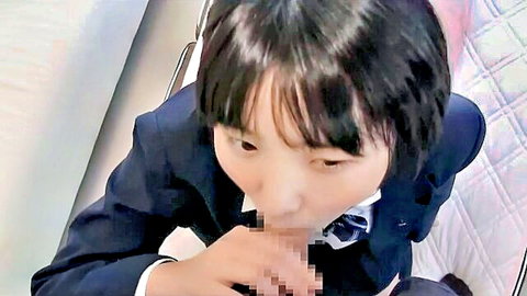 Japanese schoolboy in uniform with censored cock closeup POV