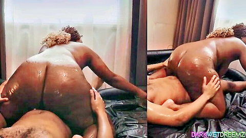 Thick ebony woman with wet slippery ass in cowgirl sex fun