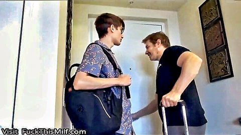 Brianna Beach as stepmom chats with stepson at door while father away
