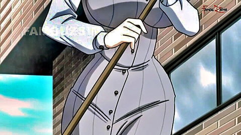 Busty anime maid in grey corset holding staff, Cantaloupe Collector hentai ep 2