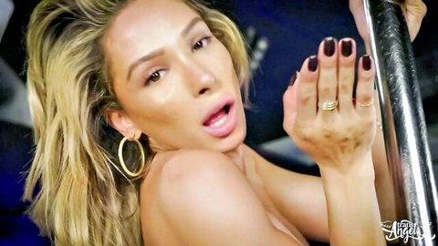 Yago Ribeiro blonde trans model stripping on pole, Trans Angels hot scene