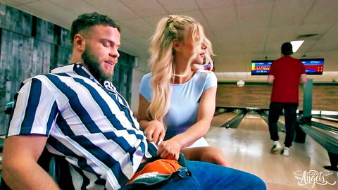 Angellica Good teases bearded man with hand in pants at bowling alley
