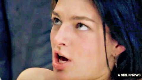 Brunette beauty with open mouth in intense lesbian ecstasy, A Girl Knows scene