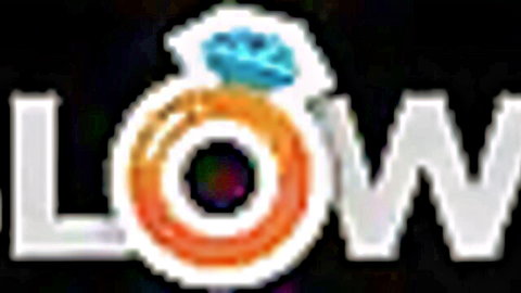 Glowing orange engagement ring with blue diamond and bold white BLOW text