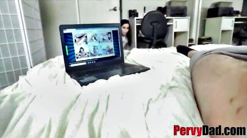 Aria Lee teen stepdaughter caught jerking off to family porn on laptop