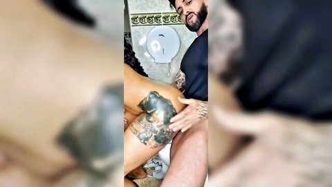 Mila Ferrazzo tattooed ass in steamy lesbian bathroom anal