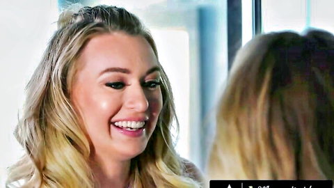 Alexis Fawx smiles intimately with Carter Cruise in teasing lesbian scene
