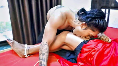 Tattooed Desi Indian couple in passionate missionary sex