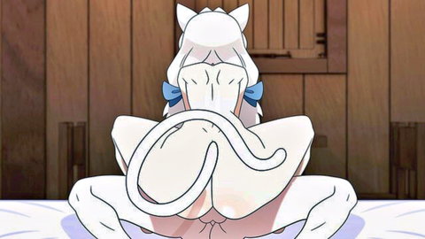 Anime white catgirl in doggy style pose with tail up exposing wet pink pussy and tight ass