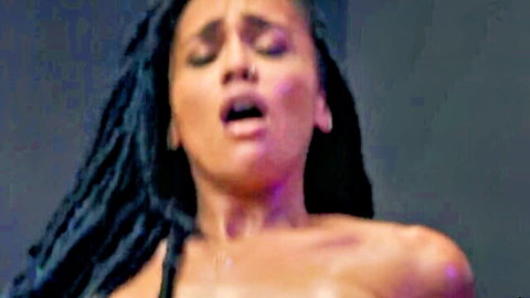 Ecstatic ebony beauty with dreads, topless and aroused in thrilling XXX scene