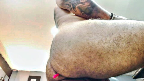 Hairy tattooed Latino guy Bardockroy shows big ass with pink anal plug in gay wet JOI