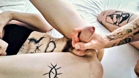 Tattooed trans woman in black lingerie spread legs for dom pal's cock @triss808 @fukowens