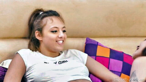 Chanel Preston in sexy girls t-shirt with ponytail, cozy couch hookup