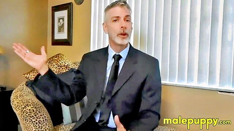 Richard Lennox as ticklish stepdad in suit having talk with stepson