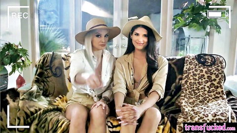 Kenzie Taylor cougar with big melons and kinky shemale in safari hats
