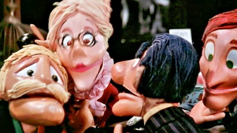 Annie Sprinkle in 1976 vintage puppet adult scene with colorful characters