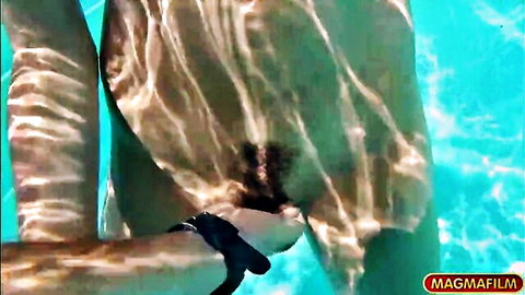 Tattooed babe underwater pool sex with massive cock penetration