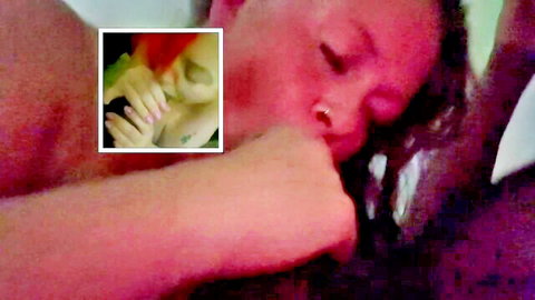 Blurry close-up of interracial oral sex with pale woman and dark-skinned man