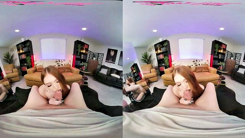 Redhead with freckles spreads wet pussy lips and fingers herself passionately in closeup POV VR solo