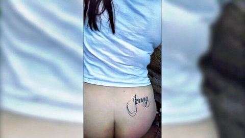 Stepmom Jenny's tattooed ass exposed in outdoor adventure thumbnail