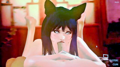 Ahri League of Legends vixen in hentai anime sucking dick pose