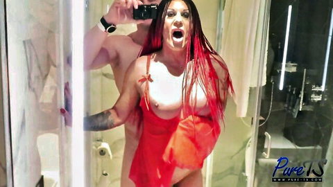 Freya Stone in red lingerie vampire pose BTS POV sex thumbnail