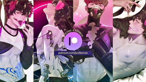 Anime-style young men in teasing poses for NSFW male moaning audio