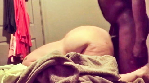 BBW woman in doggy style with black man, explicit penetration